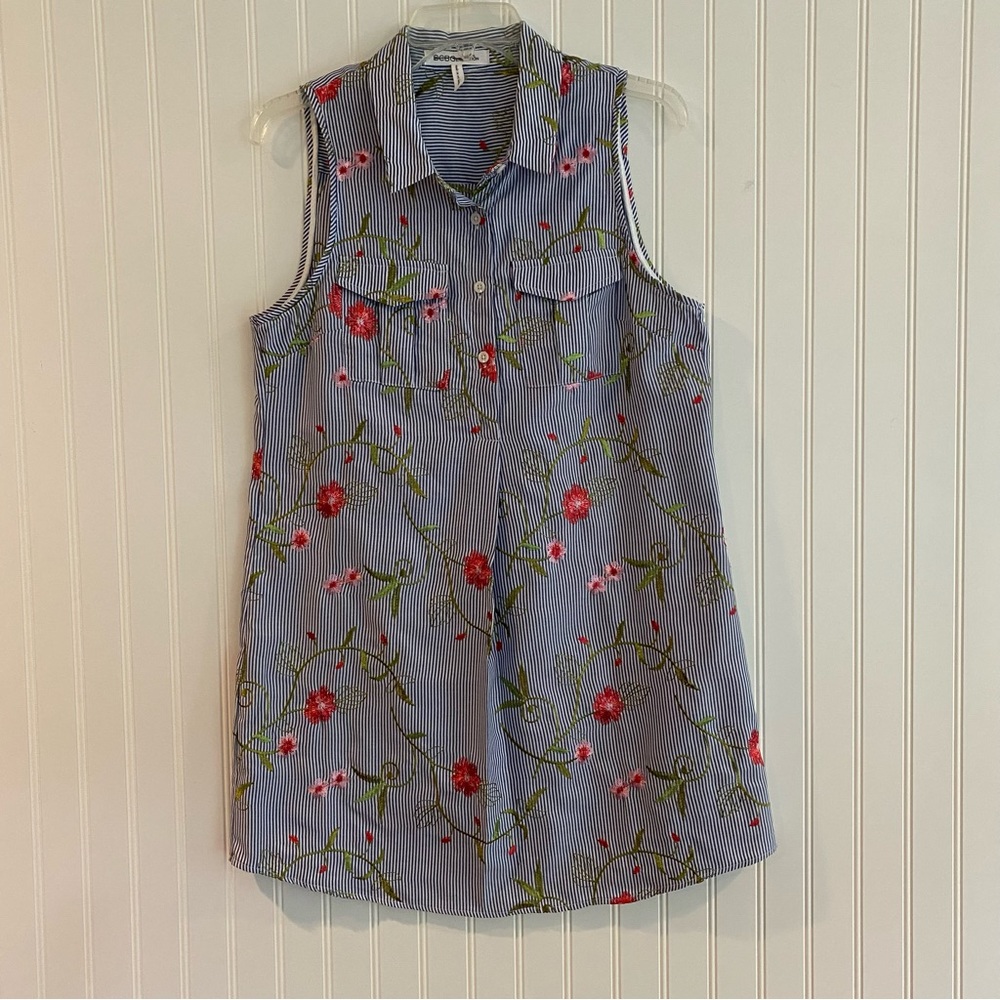 BCBGeneration striped, sleeveless dress with embroidered flowers SIZE MEDIUM